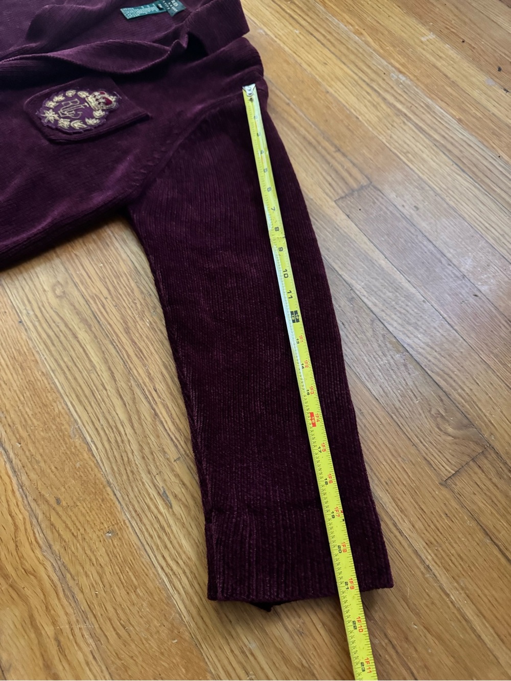 Ralph Lauren Double RL Burgundy Corduroy Double-Breasted Blazer with Crest - Picture 9 of 11